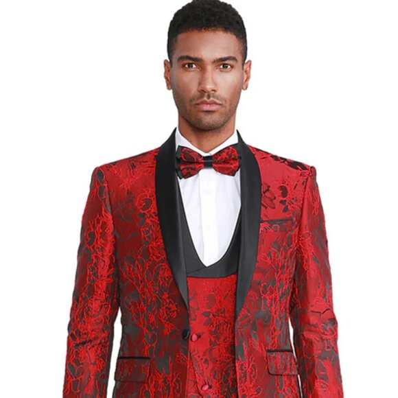 Men´s Slim Fit One Button Vested Paisely Shawl Lapel...